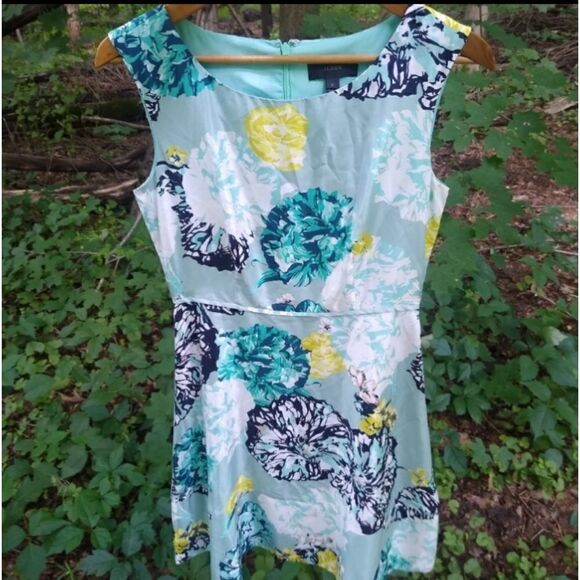 J. Crew Aquatic Floral Silk Dress Retro Swing Turquoise Women's 2 - Picture 1 of 8